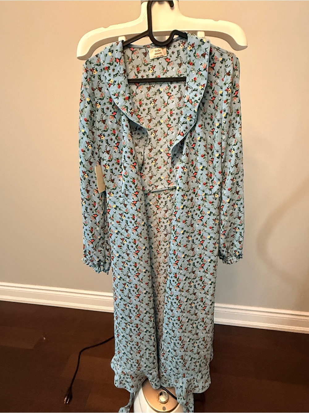 Aritzia littlemoon  Blue Floral Kids Pajama Robe with Ruffle Collar